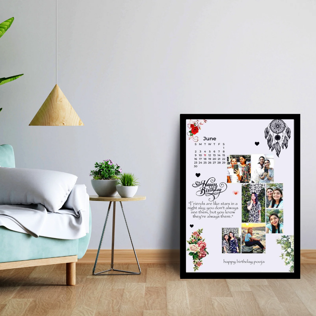 Custom Birthday Photo Collage Frame | Personalized Gift with Calendar & Quotes