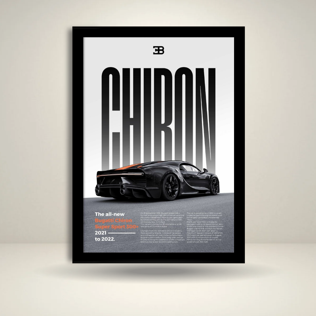 Bugatti Chiron Wall Frame | Supercar Poster | Luxury Sports Car Wall Art for Room Décor & Gifts