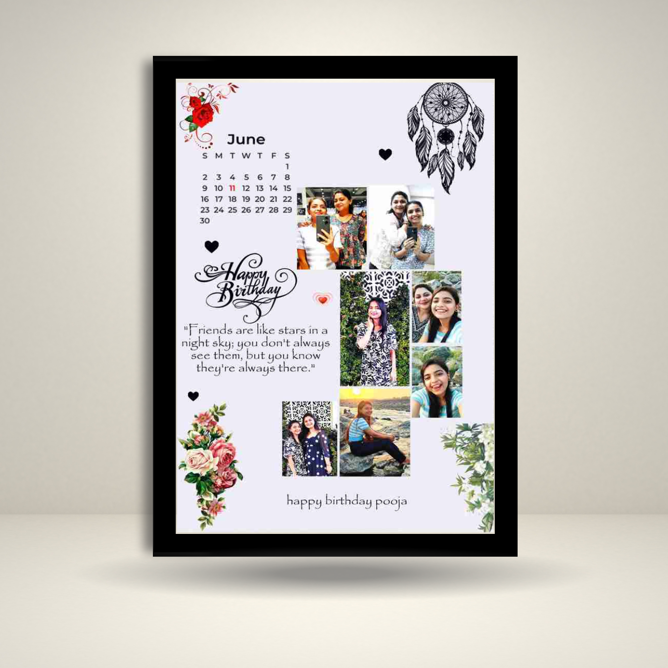 Custom Birthday Photo Collage Frame | Personalized Gift with Calendar & Quotes