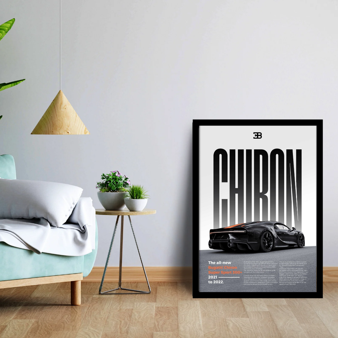 Bugatti Chiron Wall Frame | Supercar Poster | Luxury Sports Car Wall Art for Room Décor & Gifts