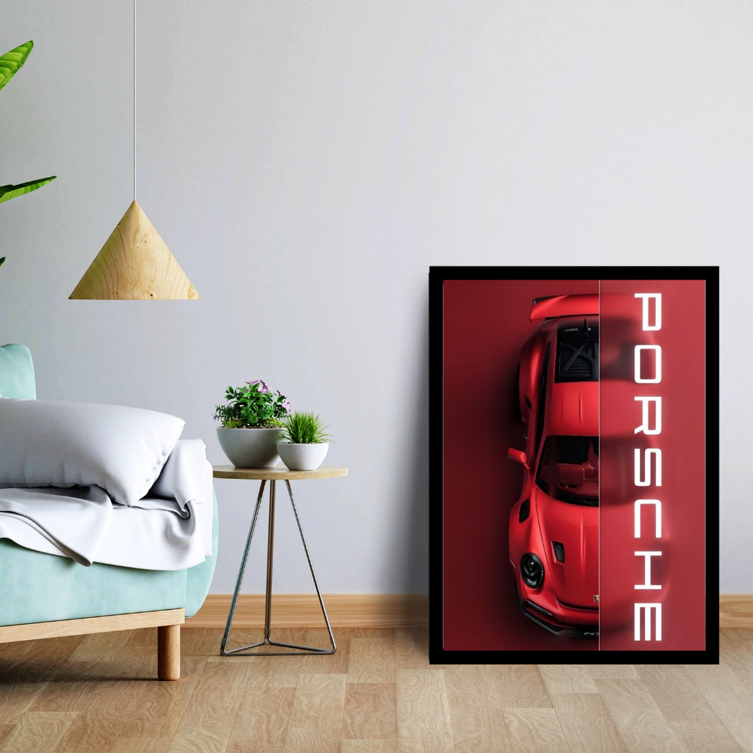 Porsche Red Sports Car Wall Frame | Luxury Supercar Poster | Modern Wall Art Décor | Gift for Car Lovers