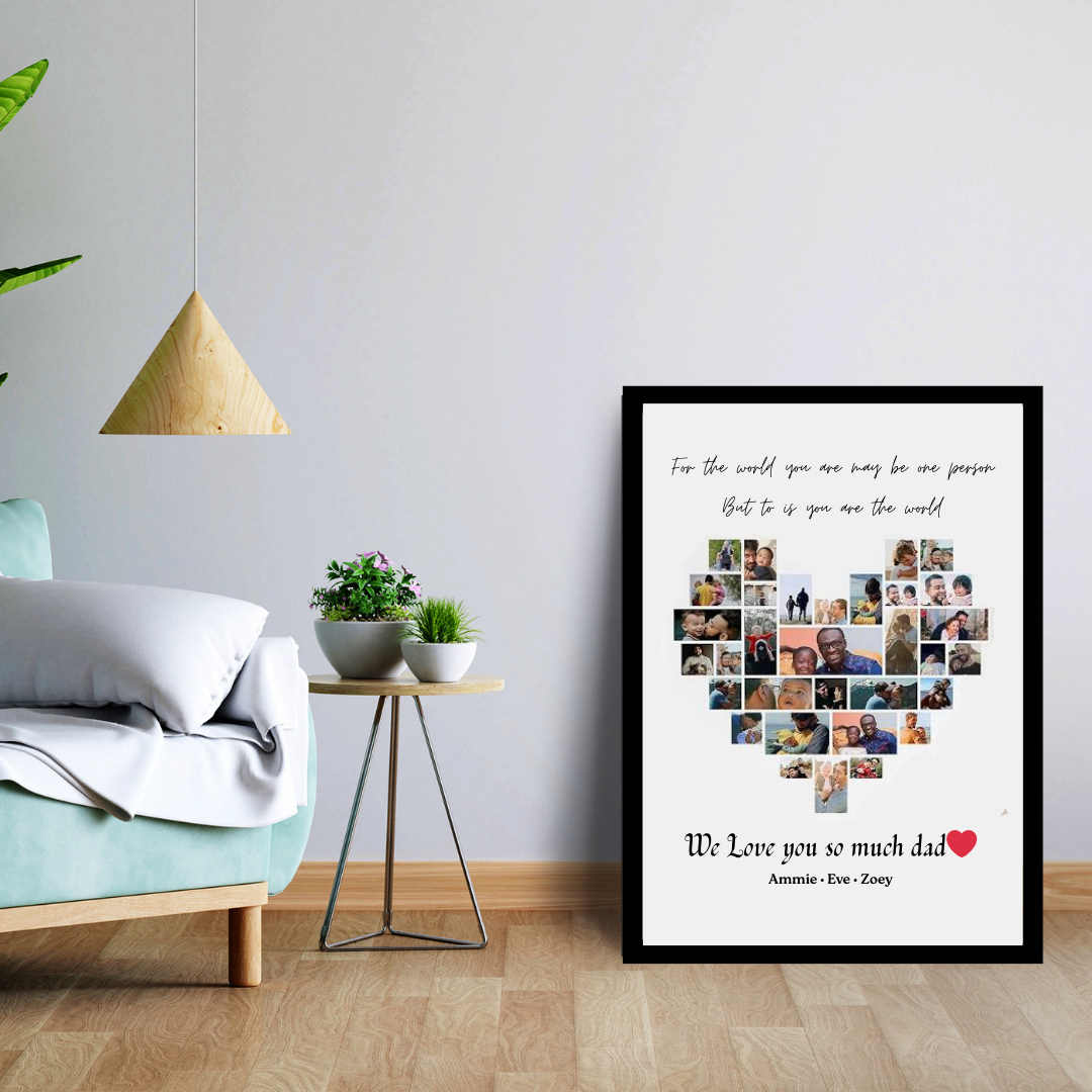 Custom Heart Shape Photo Collage Frame for Dad | Personalized Father’s Day Gift