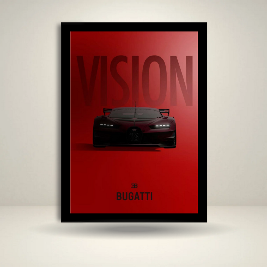 Bugatti Vision Wall Frame | Supercar Poster | Luxury Sports Car Wall Art | Premium Red Aesthetic Décor