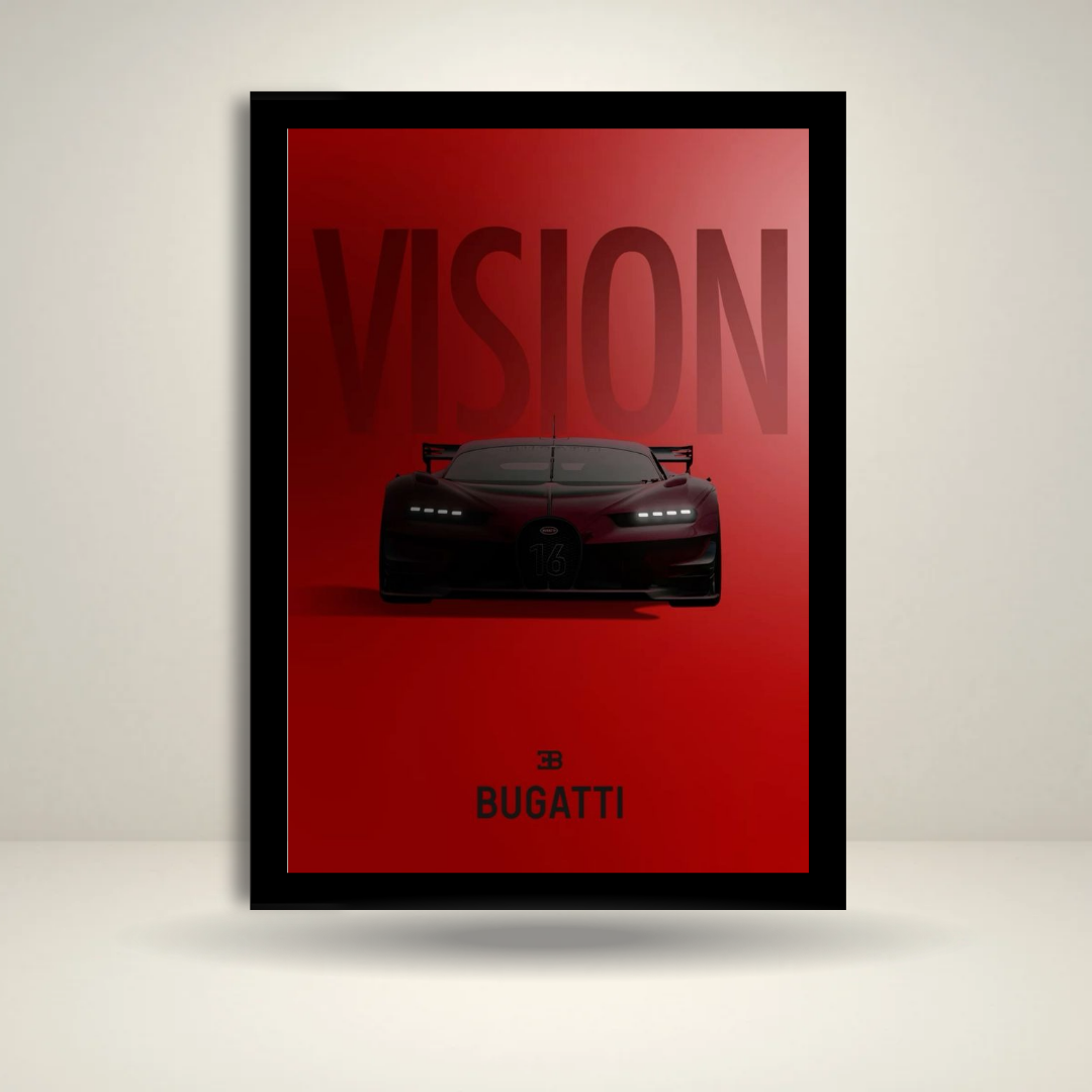 Bugatti Vision Wall Frame | Supercar Poster | Luxury Sports Car Wall Art | Premium Red Aesthetic Décor