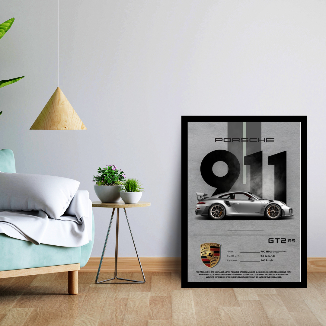 Porsche 911 GT2 RS Wall Frame | Supercar Poster | Sports Car Aesthetic Wall Art Décor | Gift for Car Enthusiasts
